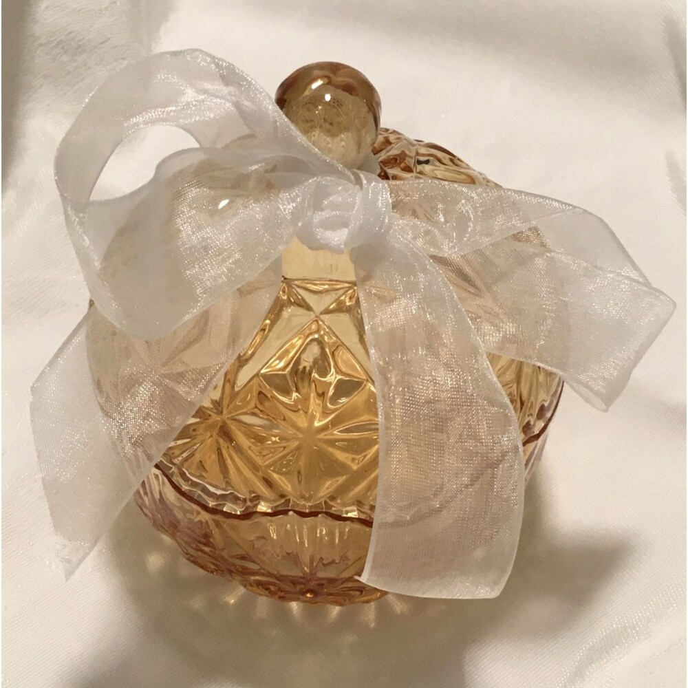 Amber Glass Candy Dish with Lid with Sheer Bow